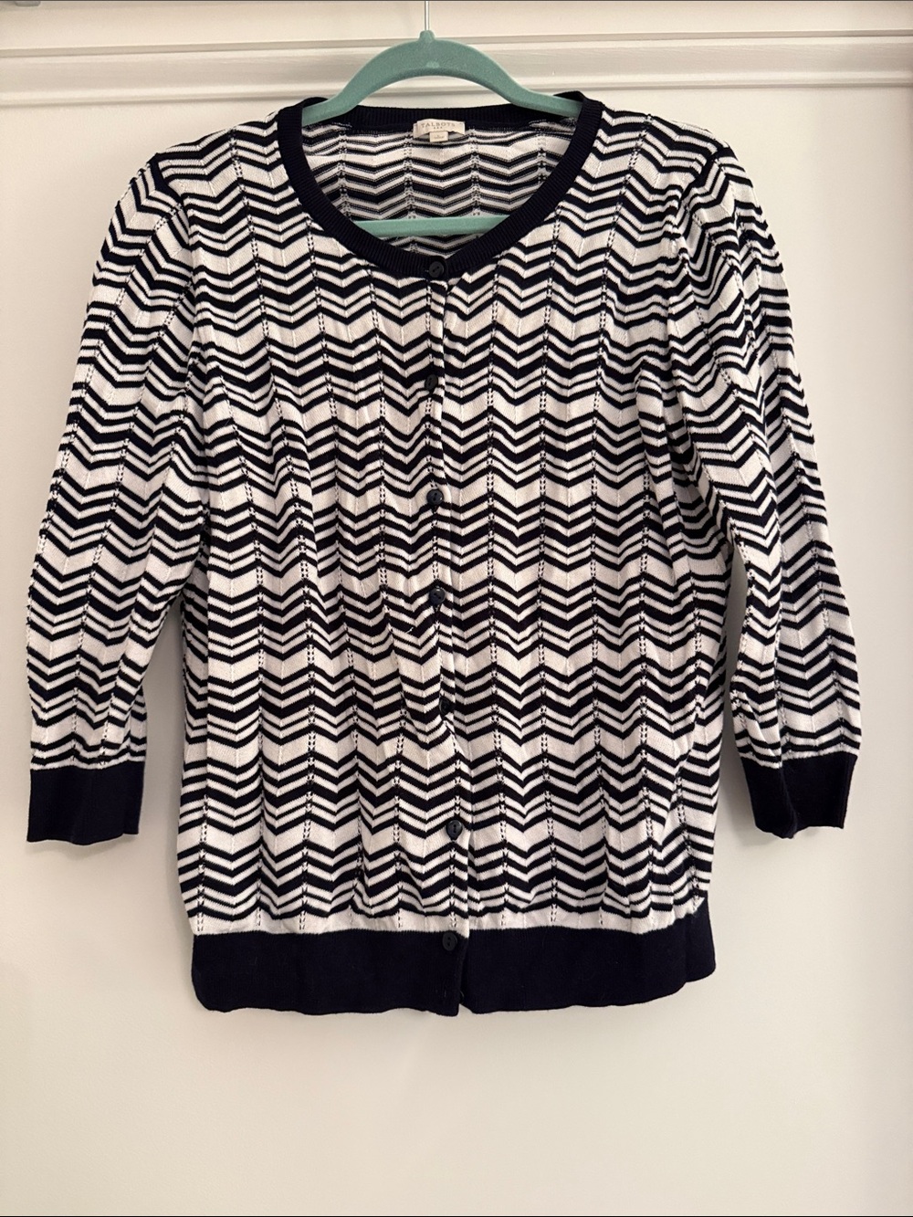 Talbots Black & White Chevron Button-Front Cardigan